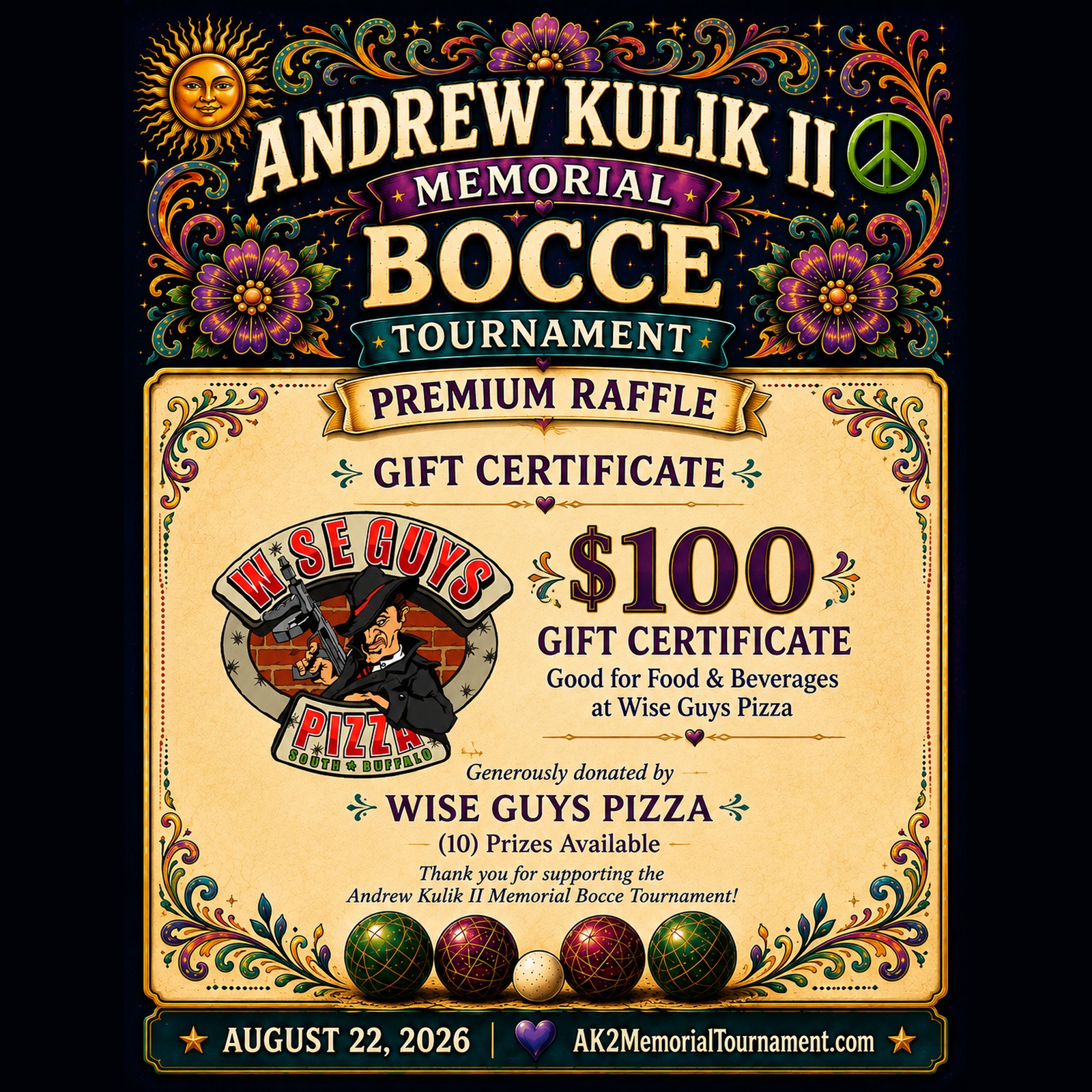 Premium Raffle Item #166: $100 Wise Guys Pizza gift certificate