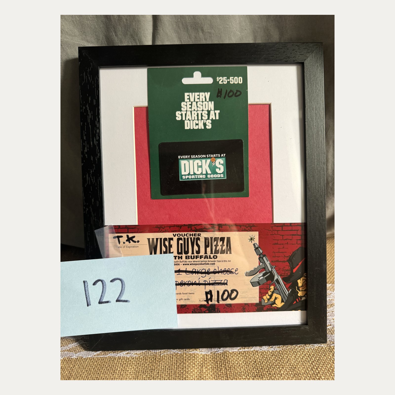 Premium Raffle Item #122: Wise Guys Pizza + Dick's Sporting Goods Gift Card Package