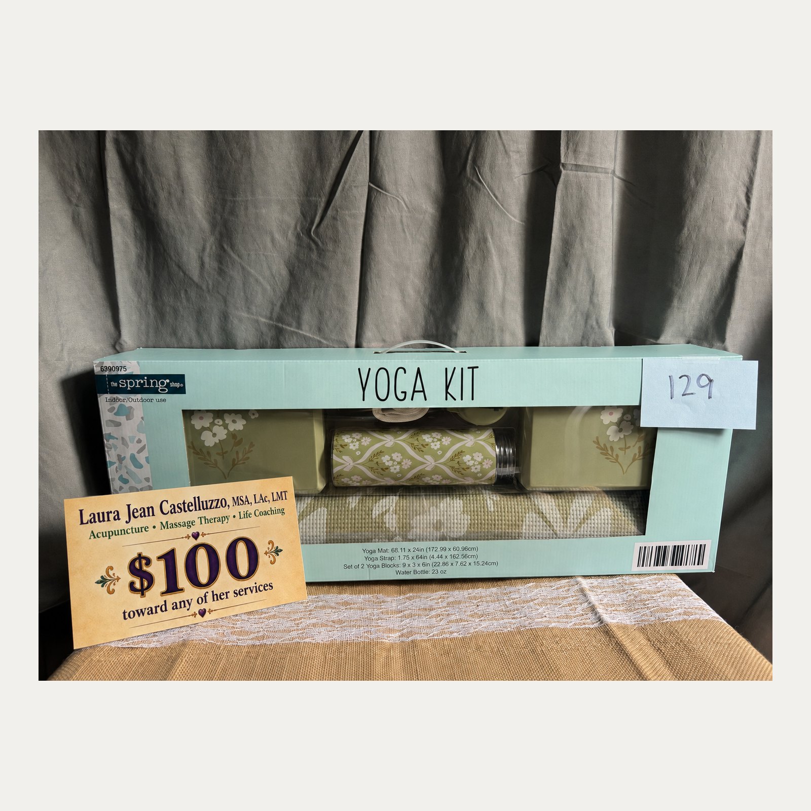 Premium Raffle Item #129: Yoga & Wellness Package with $100 Laura Jean Castelluzzo Service Credit