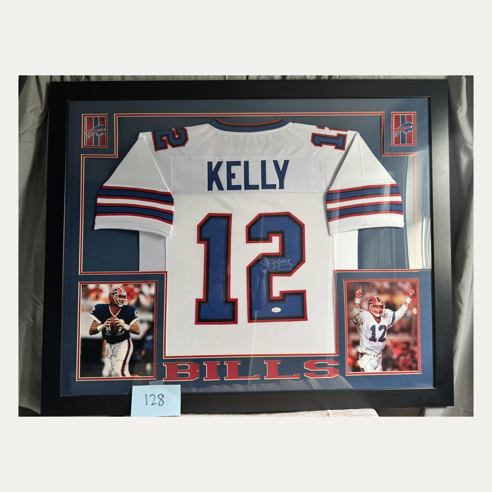 Premium Raffle Item #128: Jim Kelly Framed Buffalo Bills Jersey Display