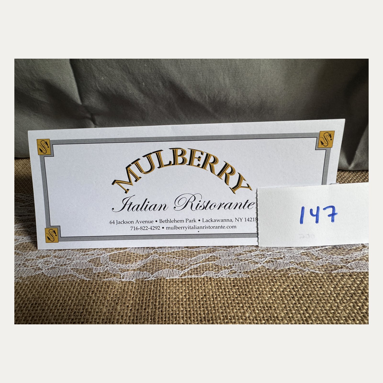 Raffle Basket/Item #147: Mulberry Italian Ristorante Gift Certificate